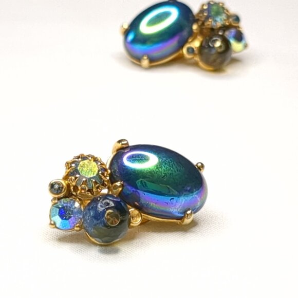 Schiaparelli Faux Cabochon and Rhinestone Earrings - Picture 3 of 9